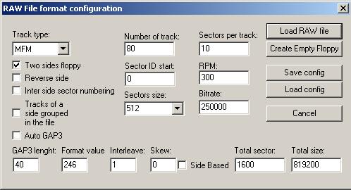 screenshot of the load raw settings