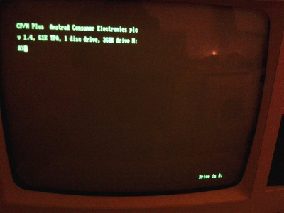 The booted PCW, showing a CP/M prompt.