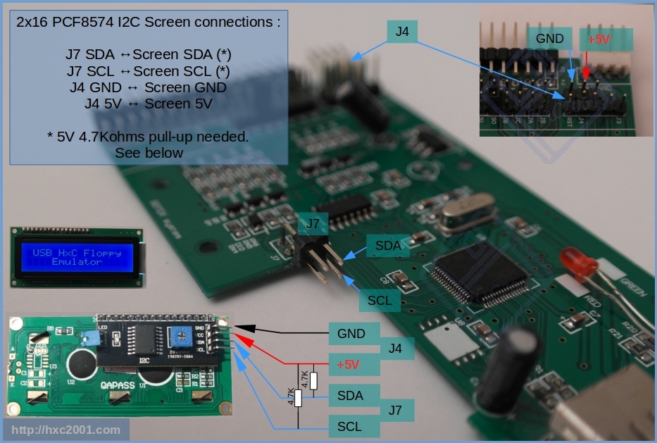 2x16 I2C LCD screen Gotek HxC wiring scheme